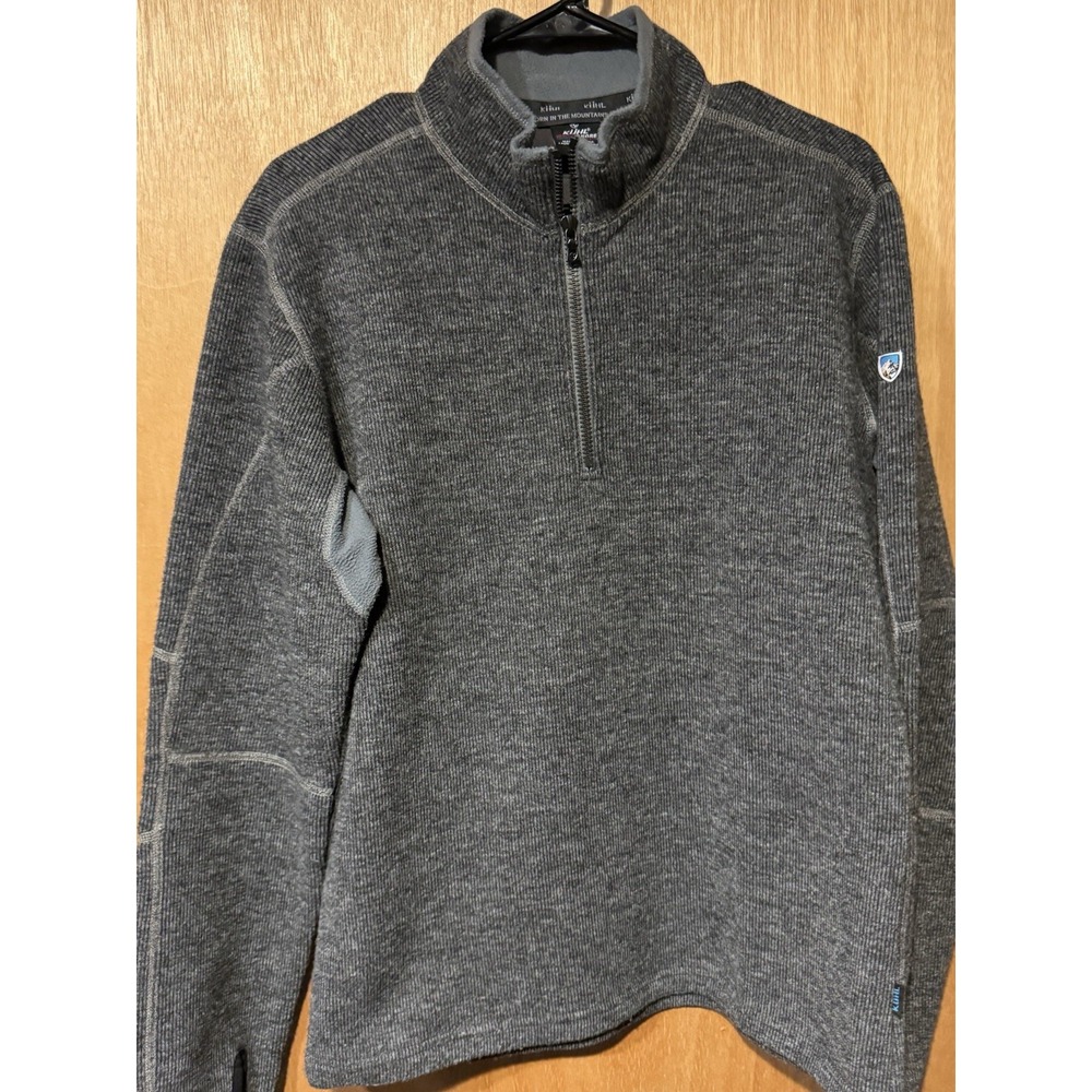 KÜHL ThermoKore 3082 Medium Gray 1/4 Zip Sweater Wool Blend Pullover Fleece Line
